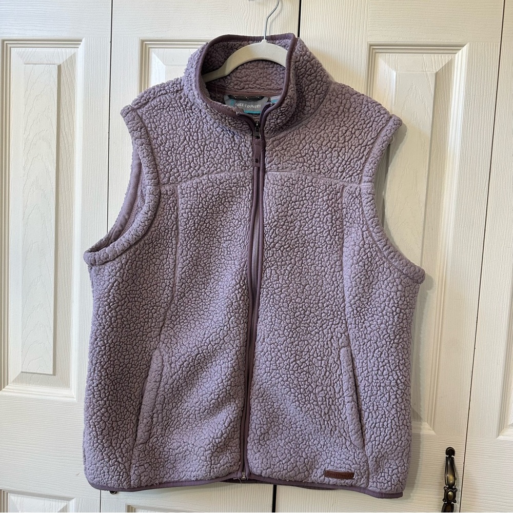 Free Country Vest Cozy Plush Sherpa Faux Fur Lavendar Zip Up Womens Size Large